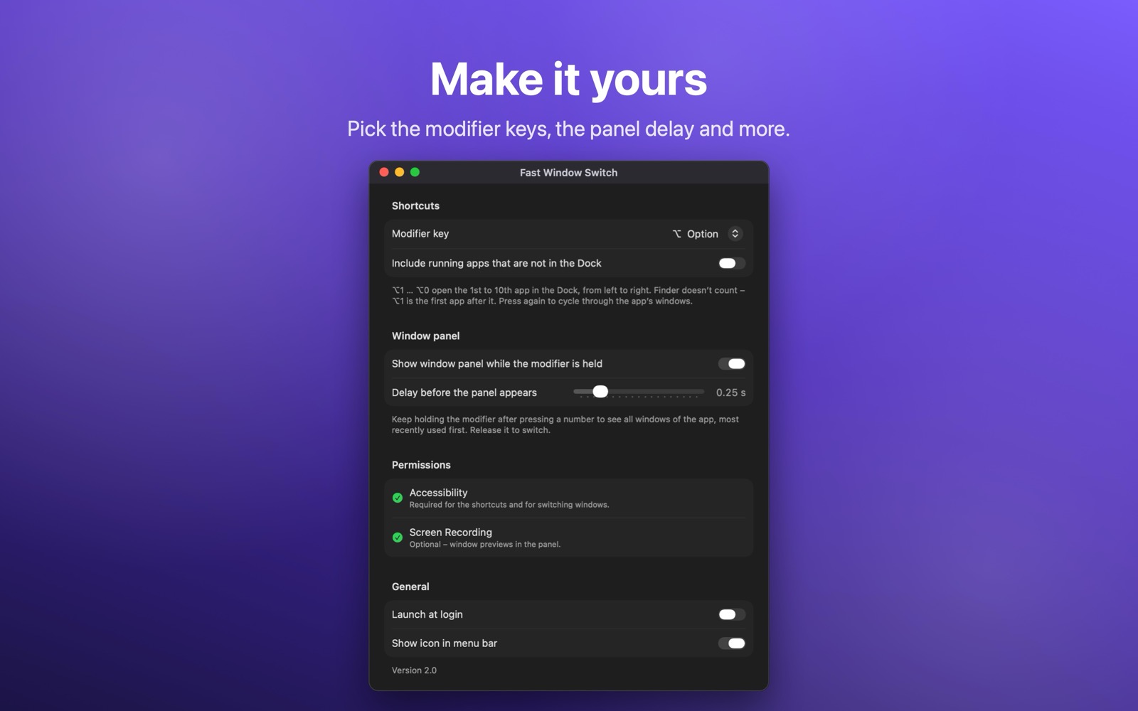 Settings window
